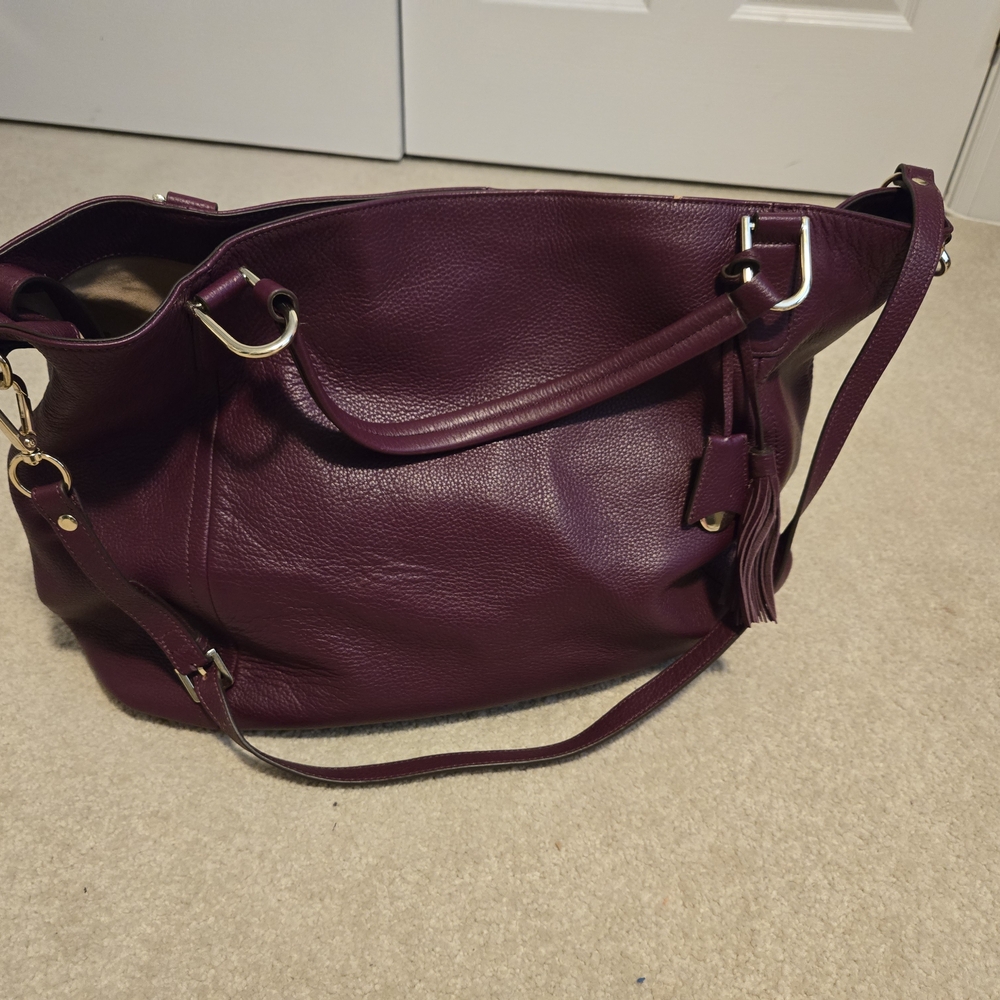 ❤️👜❤️G.I.L.I. Roma Large Pebbled Leather Tote in Deep Plum❤️👜❤️ - Picture 4 of 16